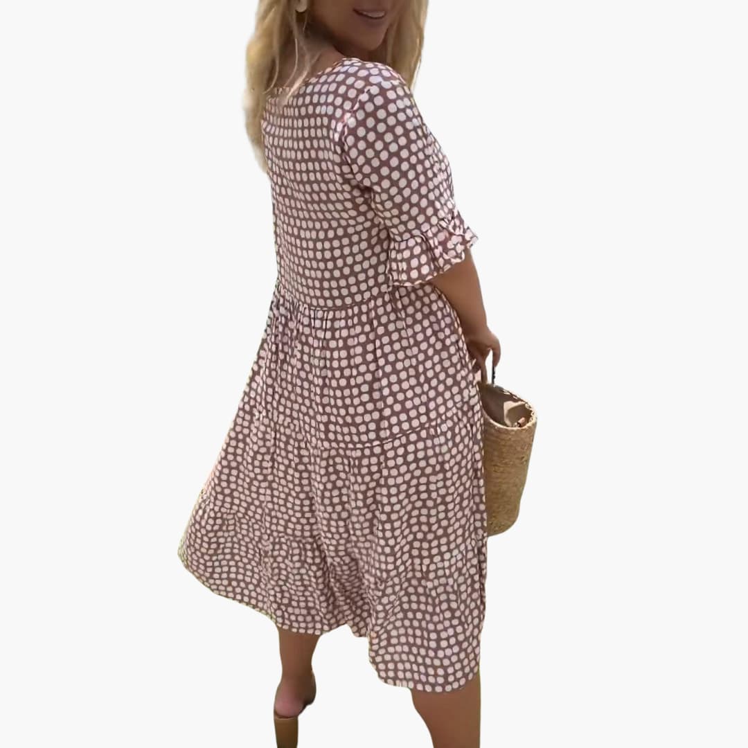 Women’s summer midi dress with tiered polka dot design