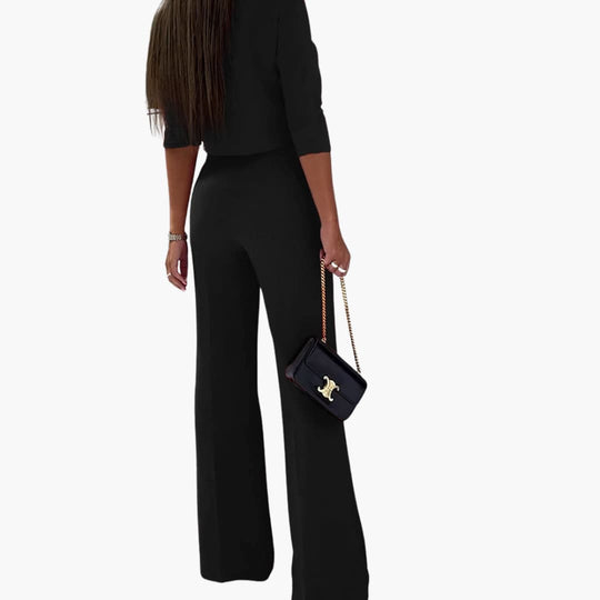 Women’s two-piece set with cropped top and wide-leg trousers