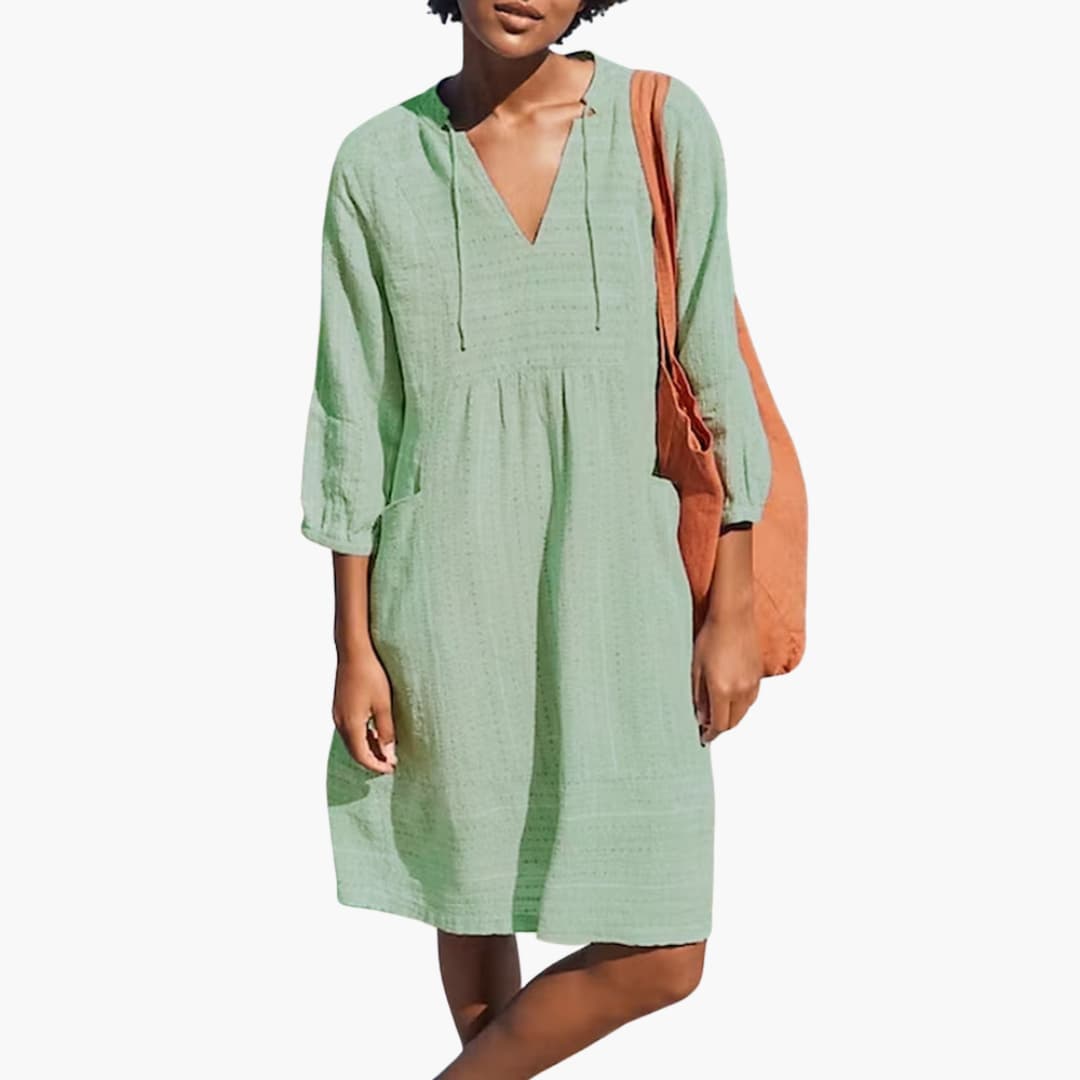 Women’s summer shirt dress with tie neck and side pockets
