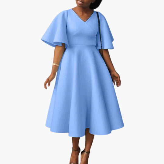 Women’s summer midi dress with pockets and short sleeves