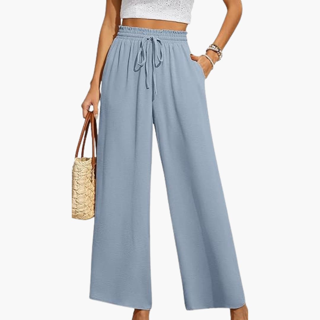 Women’s wide leg full length trousers with drawstring waist