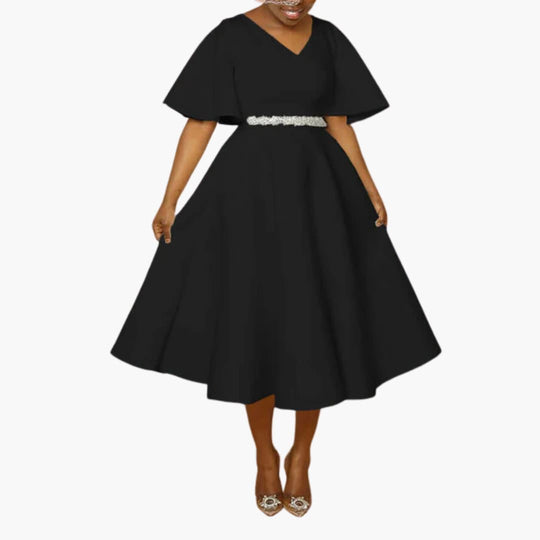 Women’s summer midi dress with pockets and short sleeves