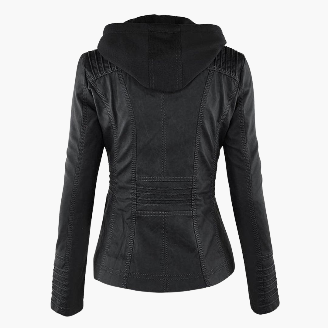 Zip-Up Jacket - Lightweight Faux Leather Fit for Women