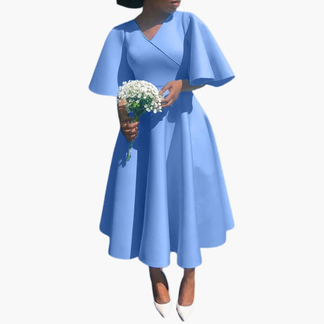 Women’s summer midi dress with pockets and short sleeves