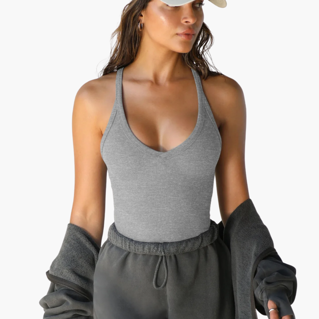 Women’s summer sleeveless top with V-neck and stretch fit