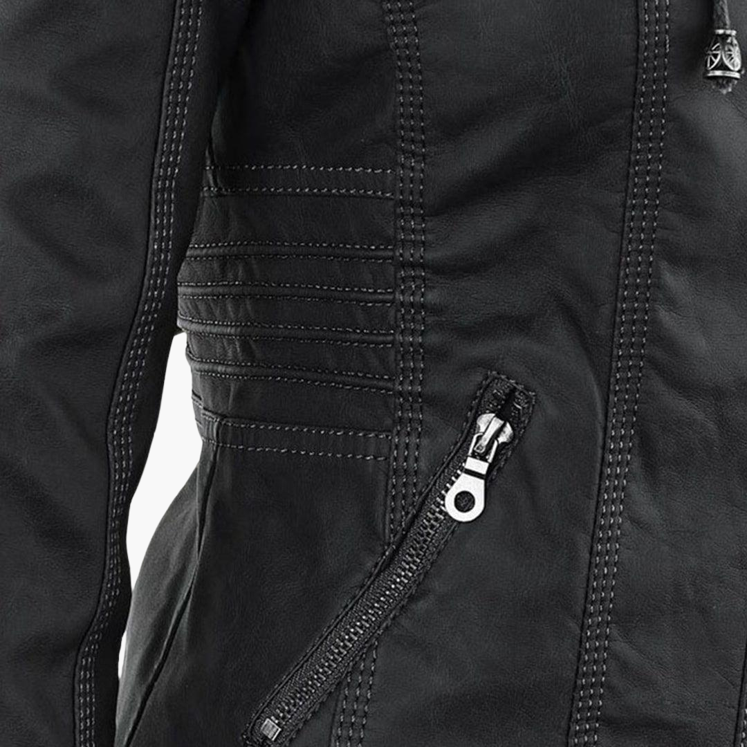 Zip-Up Jacket - Lightweight Faux Leather Fit for Women