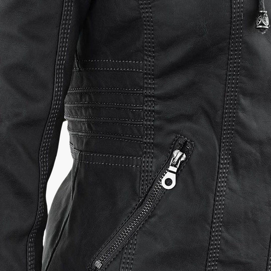 Zip-Up Jacket - Lightweight Faux Leather Fit for Women