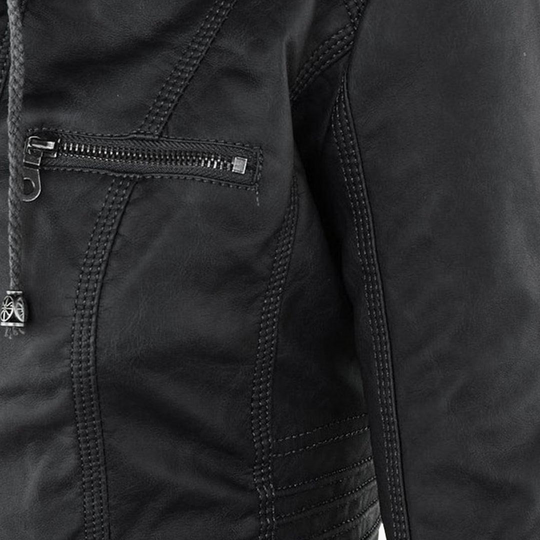 Zip-Up Jacket - Lightweight Faux Leather Fit for Women