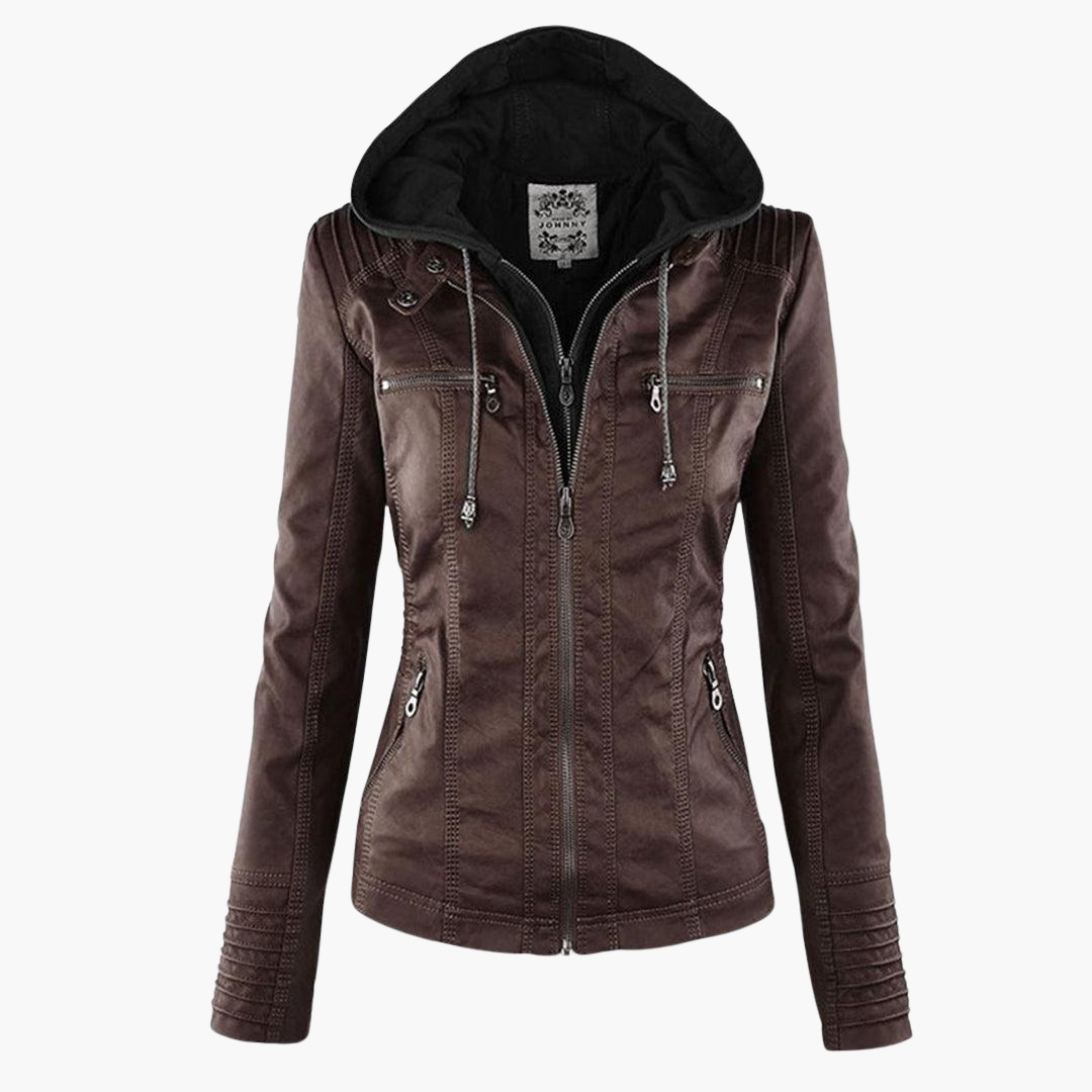 Zip-Up Jacket - Lightweight Faux Leather Fit for Women