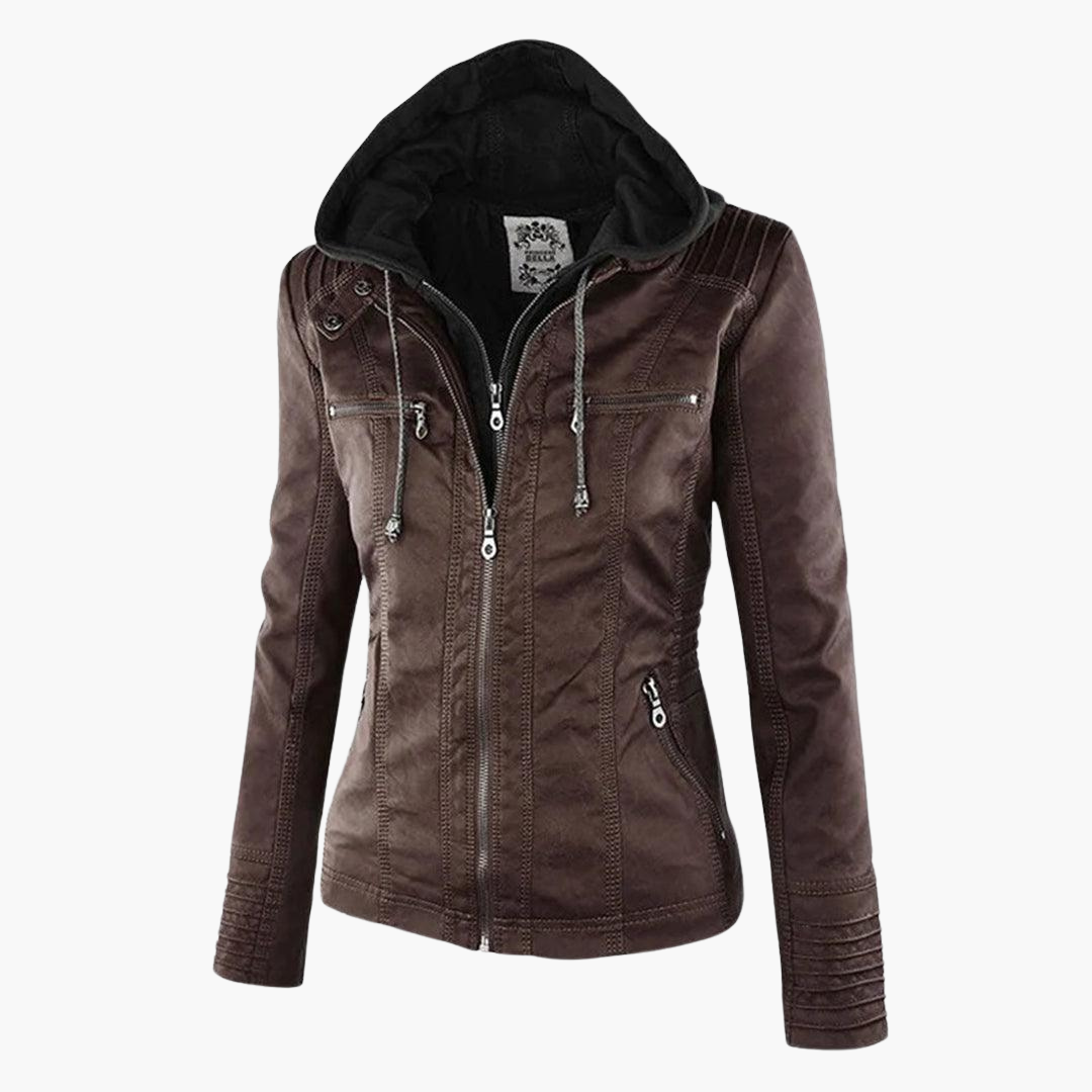 Zip-Up Jacket - Lightweight Faux Leather Fit for Women