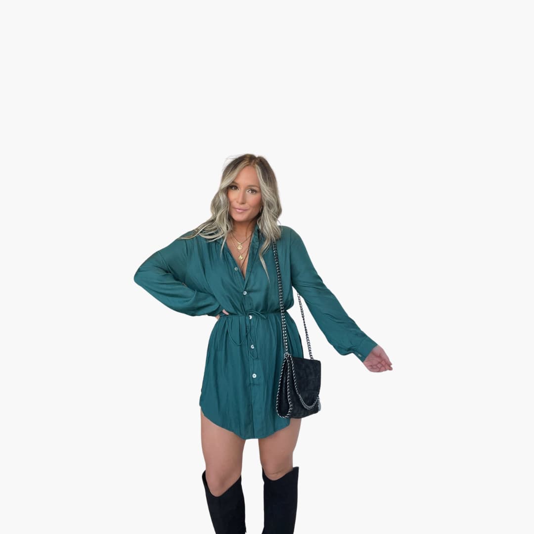 Women’s summer romper dress with long sleeves and drawstring waist