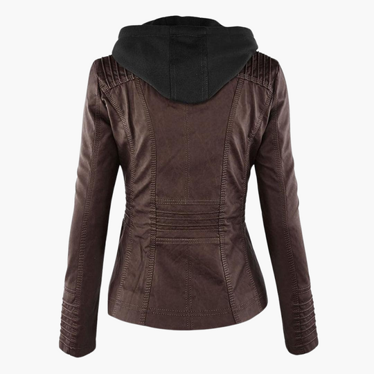 Zip-Up Jacket - Lightweight Faux Leather Fit for Women