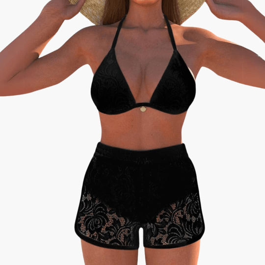 Women’s summer bikini set with halter top and lace shorts