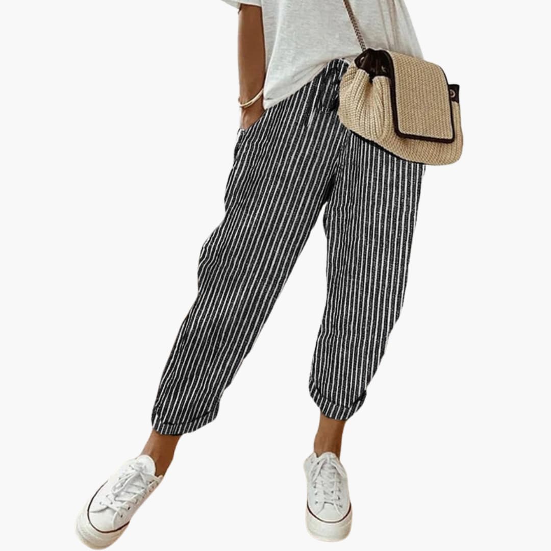 Women’s summer trousers with drawstring waist and cuffed hems