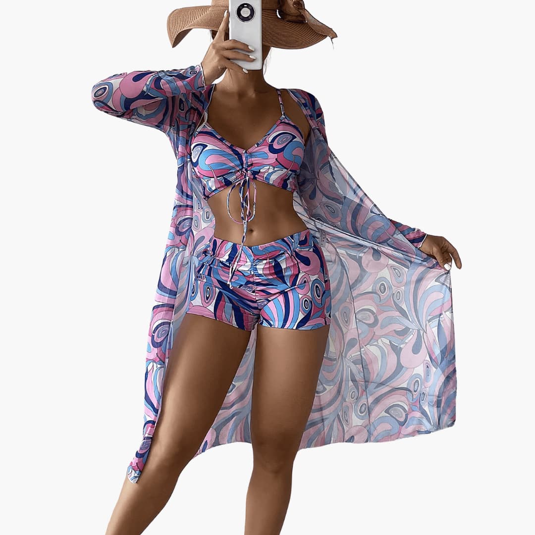 Women’s summer kimono beachwear set with long sleeves