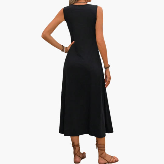 Women’s sleeveless midi dress with floral embroidery detail