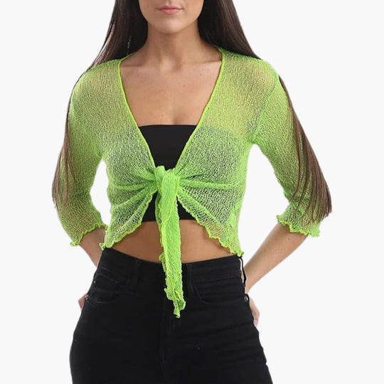 Women’s sheer cropped tie-up shrug with three-quarter sleeves