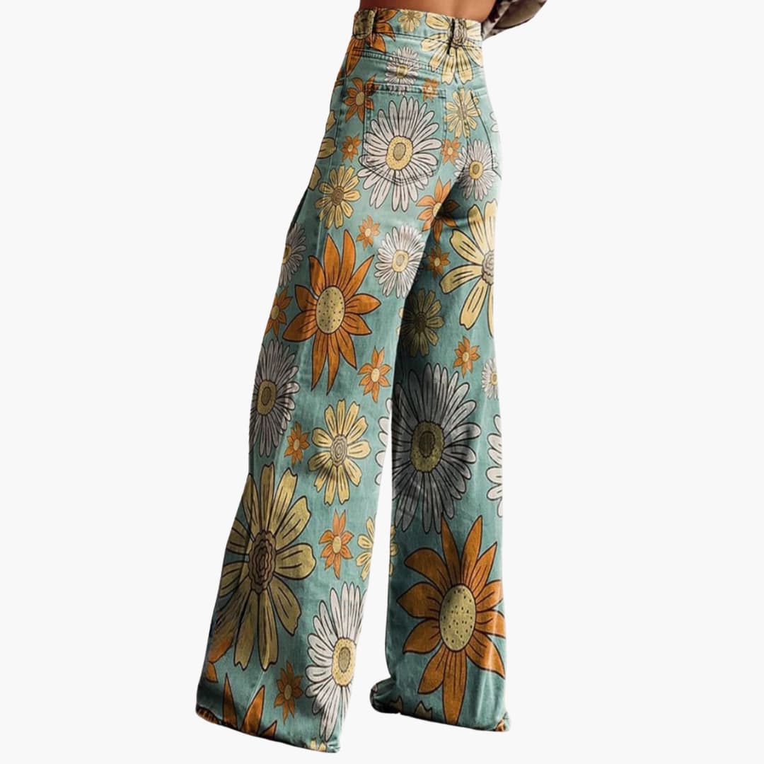 Women’s wide-leg trousers with high waist and floral print