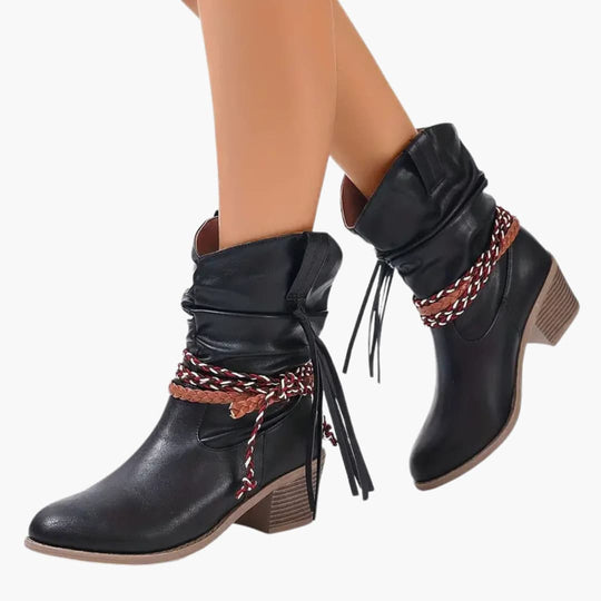 Women’s Western ankle boots with block heel and tassel detail