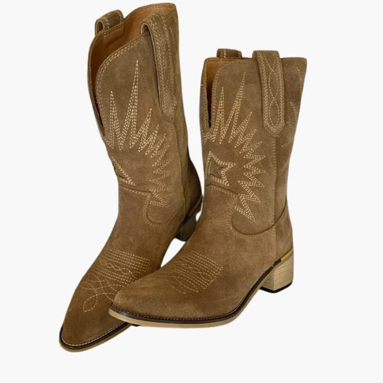 Women’s Western boots with embroidery and mid-calf Cuban heel