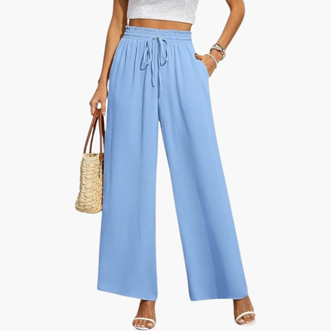 Women’s wide leg full length trousers with drawstring waist