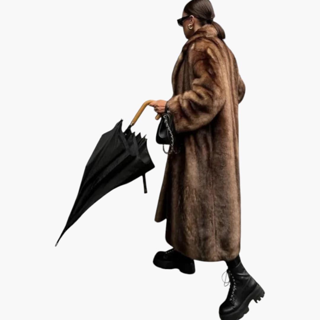 Faux Fur Winter Coat – Women's Elegant Longline Jacket