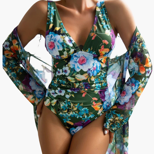 Floral Wrap Swimsuit - Women's One-Piece Tummy Control Fit