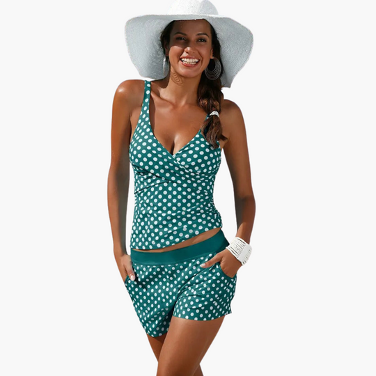 Tankini Set with Shorts for Women – Polka Dot Print