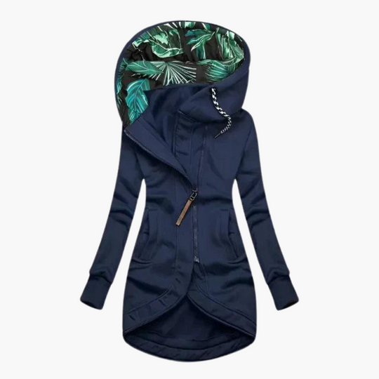 Floral Lined Zip-Up Hoodie - Women's Casual Fleece Jacket