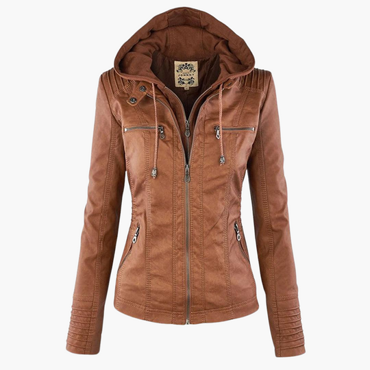 Zip-Up Jacket - Lightweight Faux Leather Fit for Women