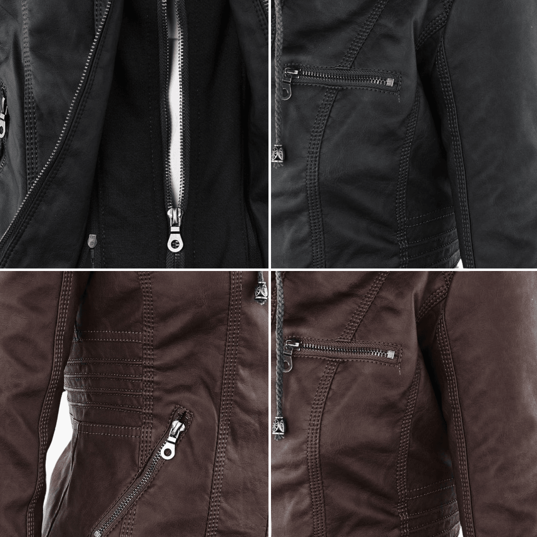 Zip-Up Jacket - Lightweight Faux Leather Fit for Women