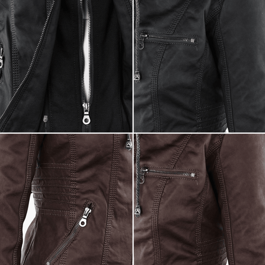 Zip-Up Jacket - Lightweight Faux Leather Fit for Women