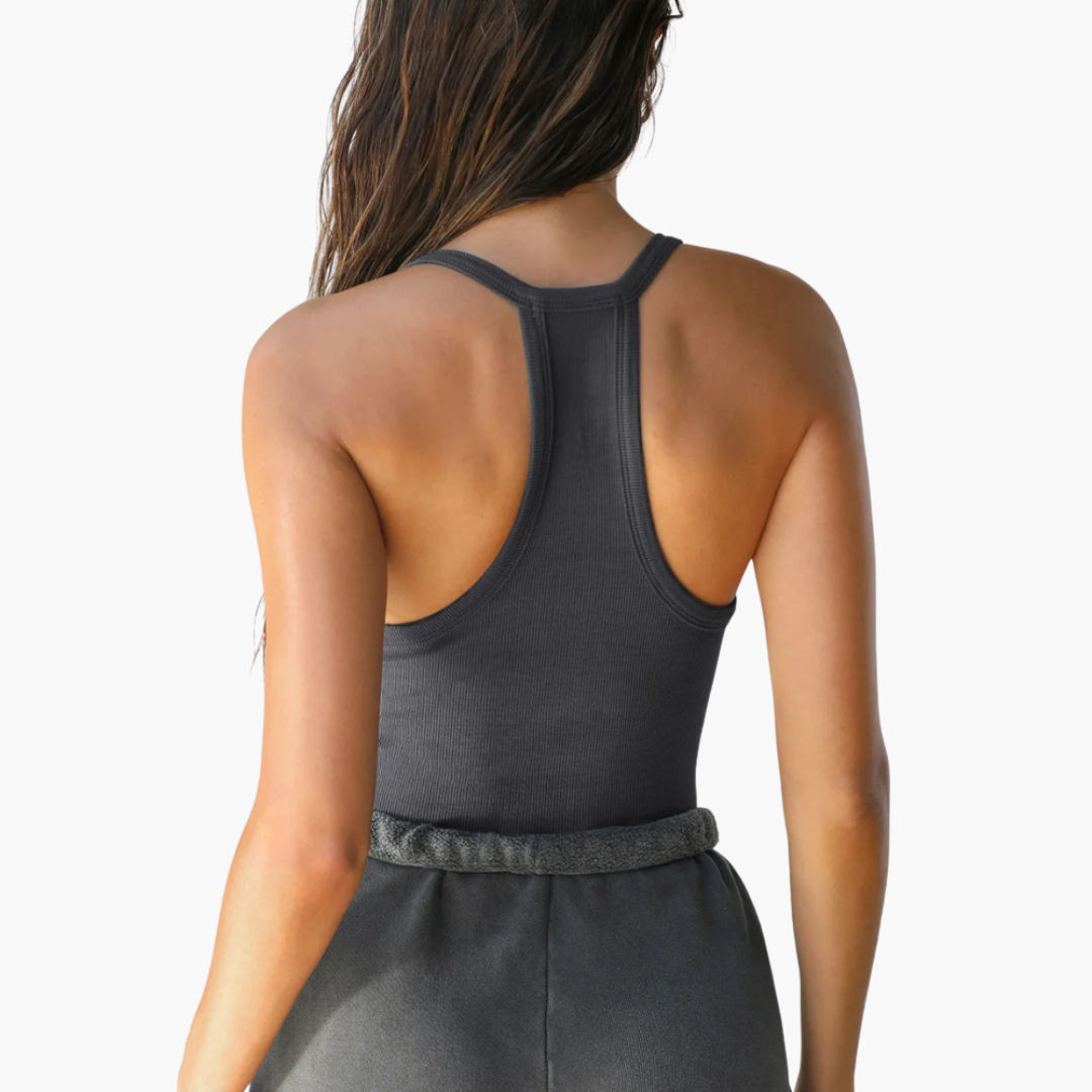 Women’s summer sleeveless top with V-neck and stretch fit