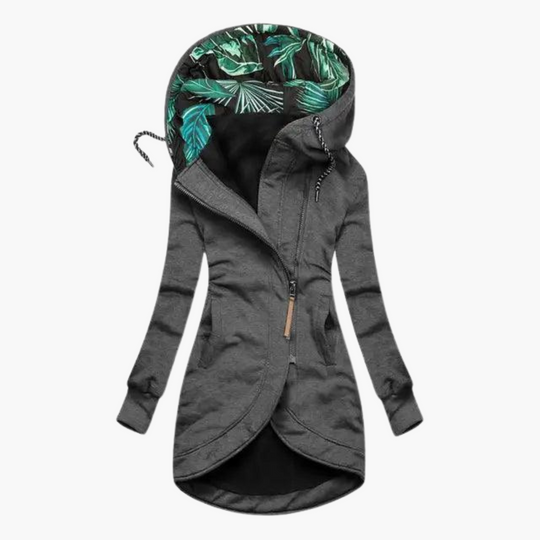 Floral Lined Zip-Up Hoodie - Women's Casual Fleece Jacket