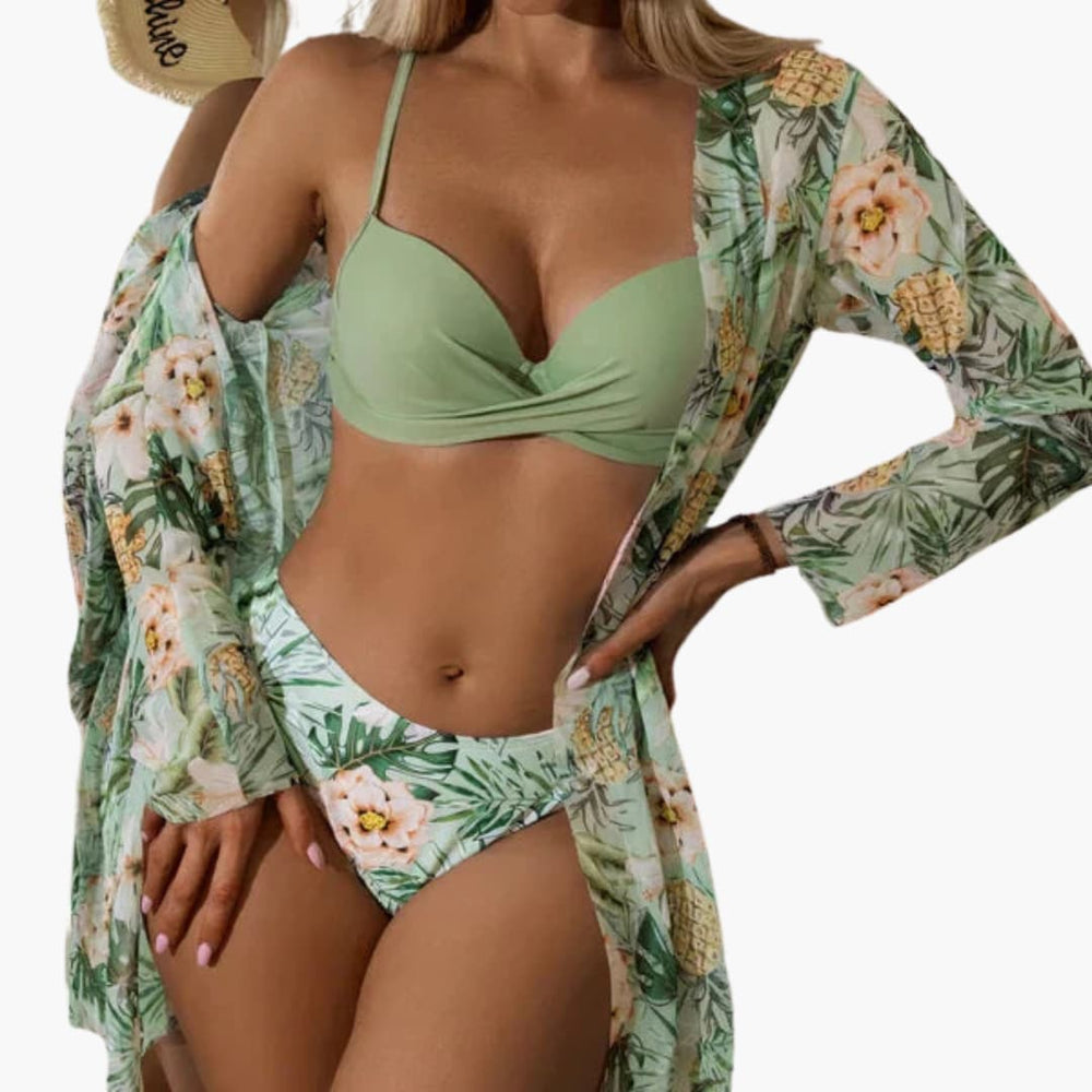 3-piece bikini set - for women with sarong and tummy control