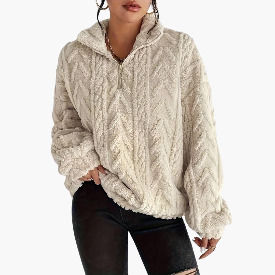 Cable Knit Half-Zip Fleece Sweatshirt - Cosy Fit for Women - Made by Jessica