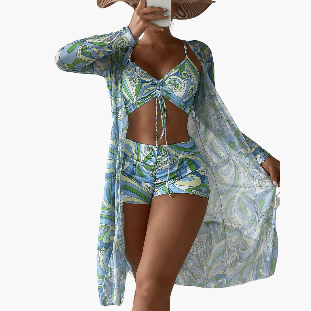 Women’s summer kimono beachwear set with long sleeves