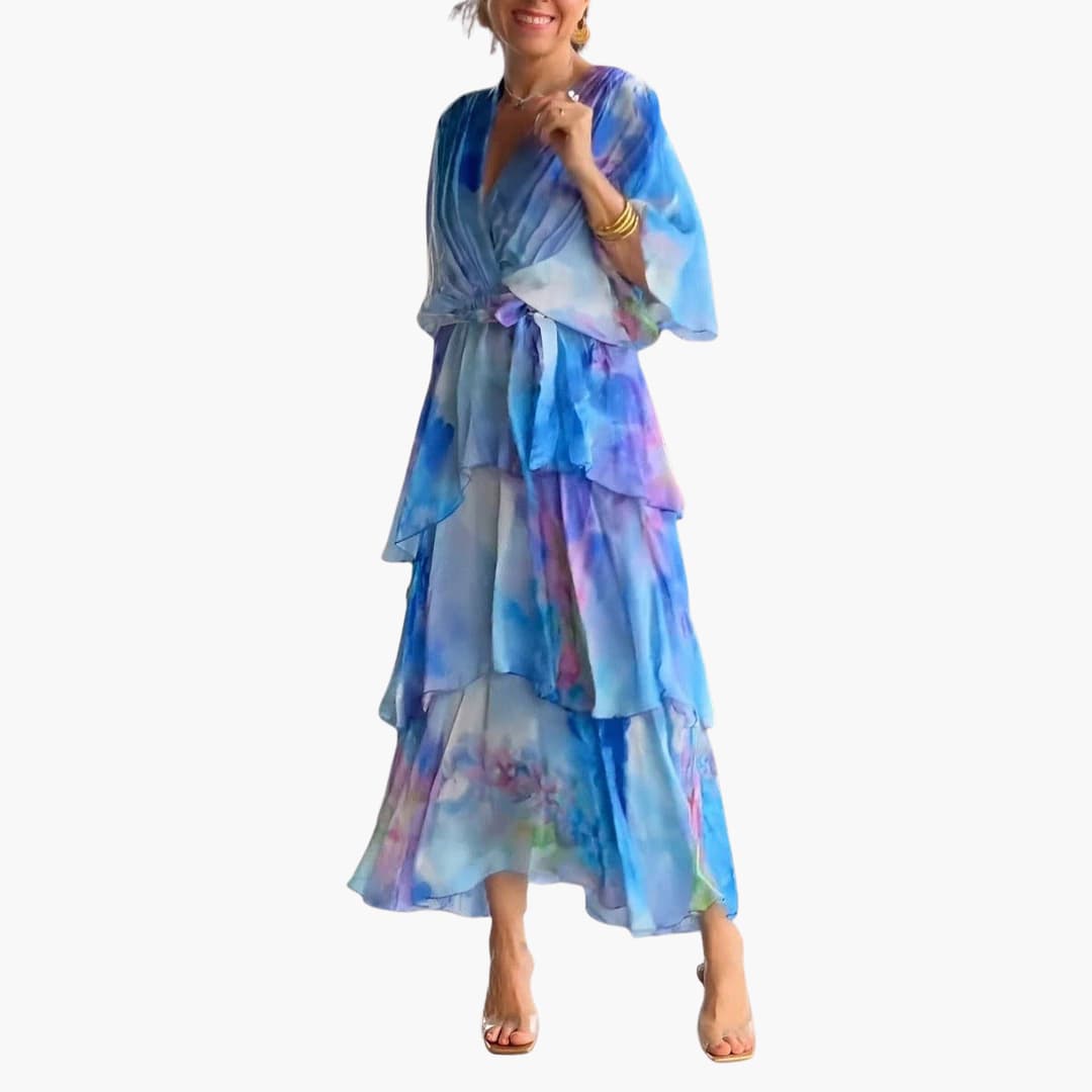 Women’s summer maxi dress with belted waist and half sleeves