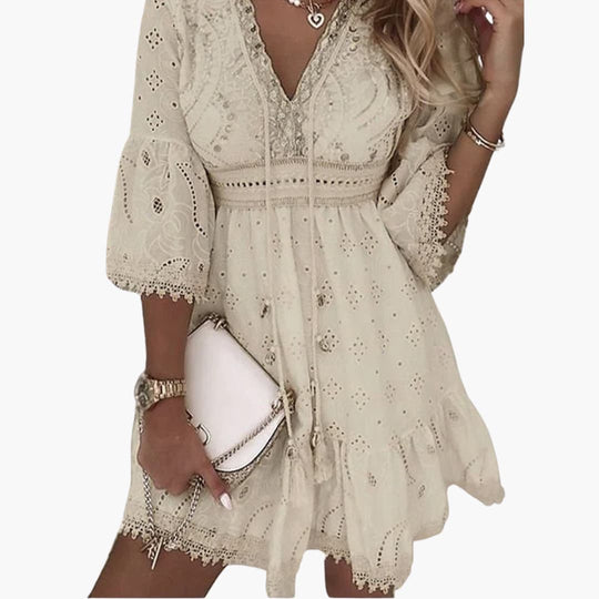 Women’s summer dress with eyelet embroidery and flared sleeves