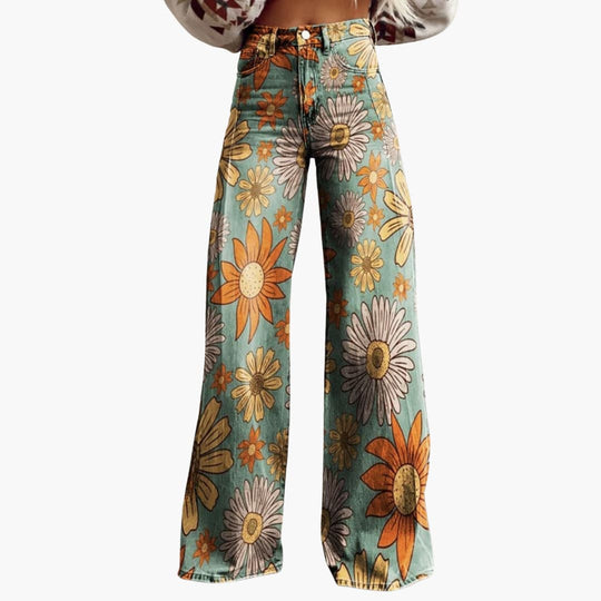 Women’s wide-leg trousers with high waist and floral print