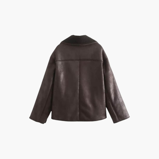 Faux Leather Shearling Jacket - Women's Warm Winter Coat