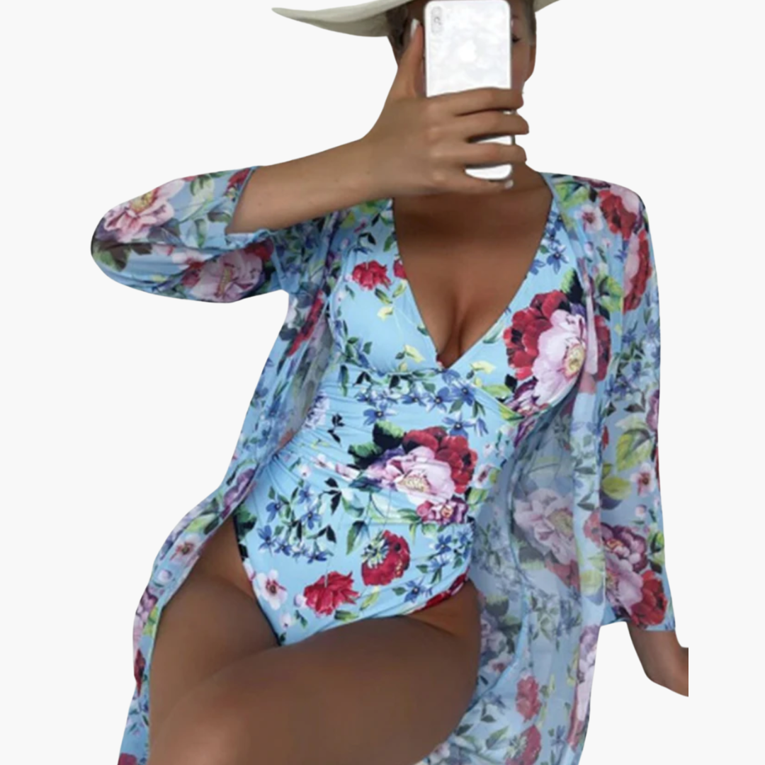 Floral Wrap Swimsuit - Women's One-Piece Tummy Control Fit