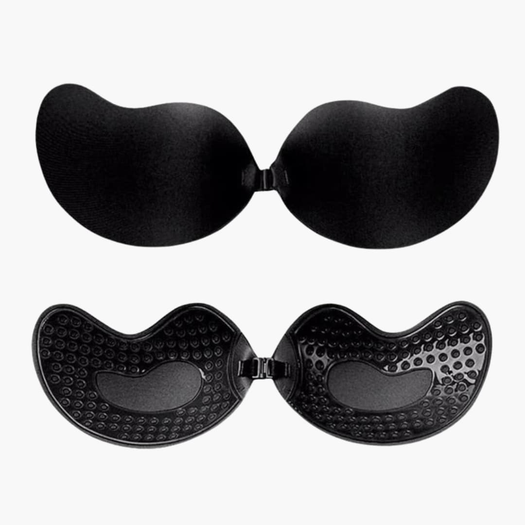 Women’s strapless push-up bra with adhesive and front clasp