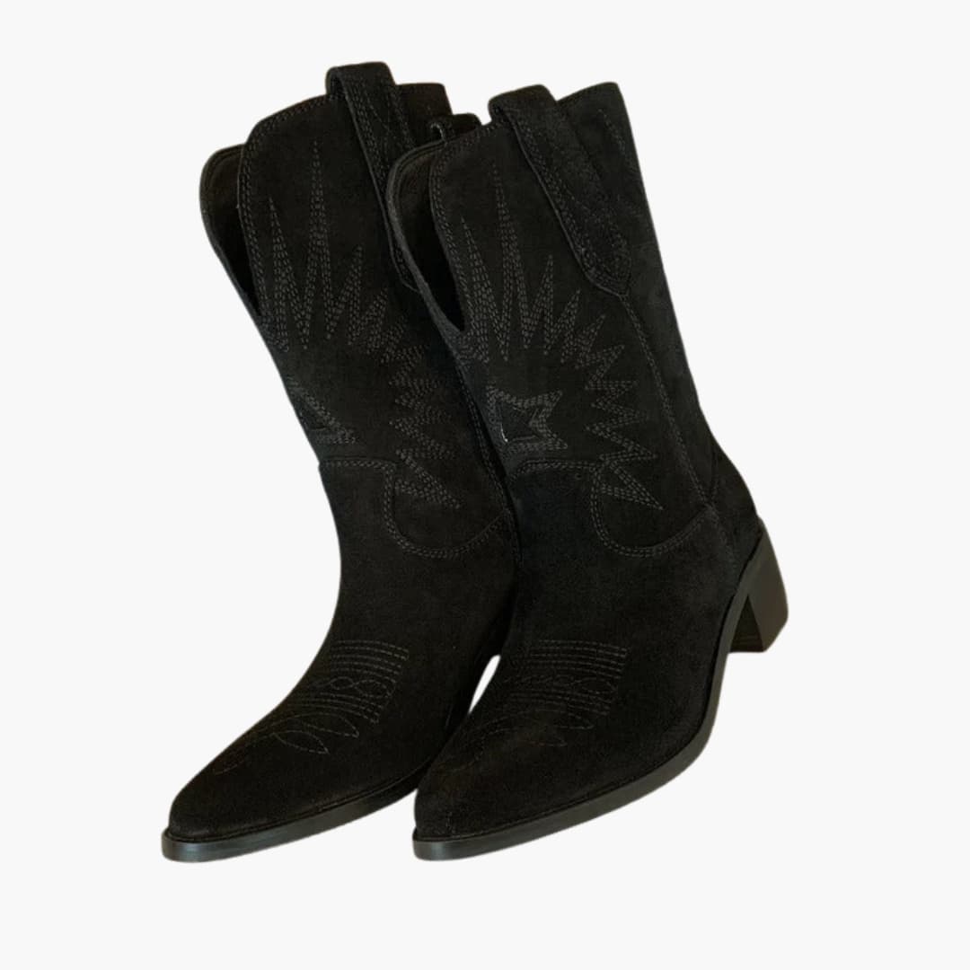 Women’s Western boots with embroidery and mid-calf Cuban heel