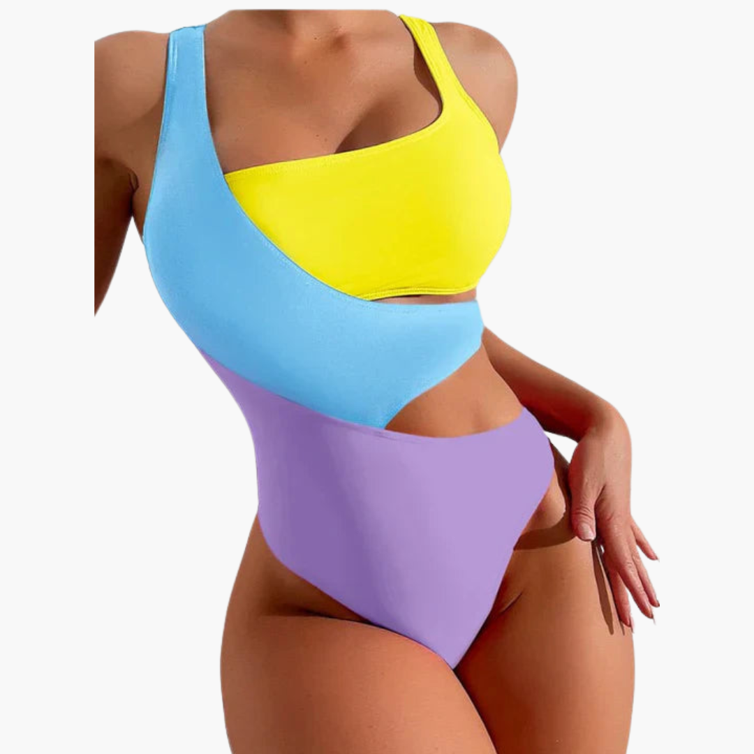 Asymmetric One Piece Swimsuit - Women’s Colour Block Style