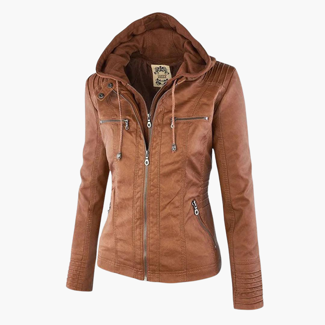Zip-Up Jacket - Lightweight Faux Leather Fit for Women