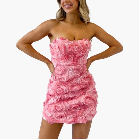 Women’s strapless mini dress with floral texture for summer