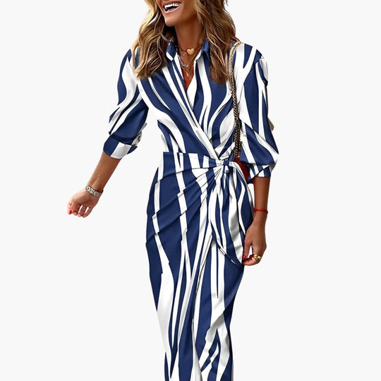 Women’s summer midi dress with side knot and striped print