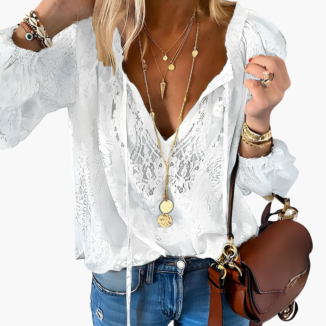 Boho Blouse for Women - Elegant Slit Neckline & Airy Style - Made by Jessica