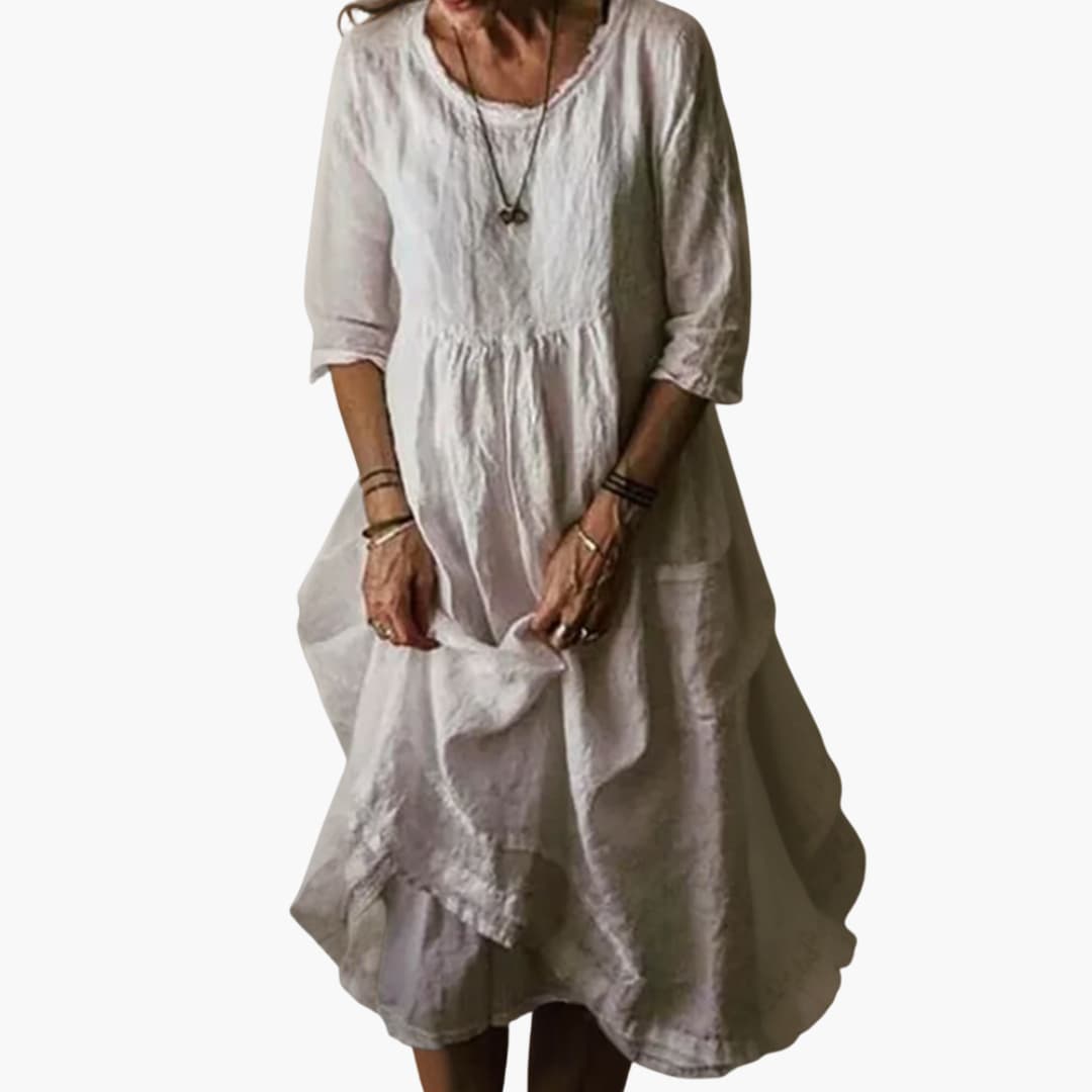 Women’s summer midi dress with 3/4 sleeves and pleats